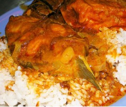Pan-Fried Catfish curry over Rice